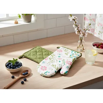 Chňapka Kuchyňské bavlněné rukavice - chňapky FLOWERY 100% bavlna 19x30 cm Balení 2 kusy - levá a pravá rukavice.