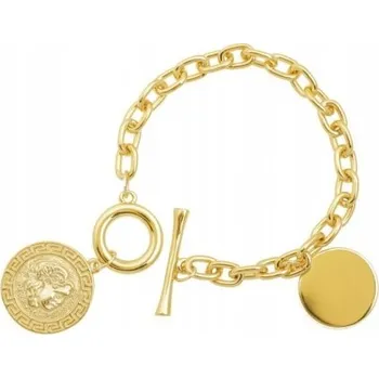Náramek Pozlacený náramek s přepínacím zapínáním, mincí a destičkou, 20 cm