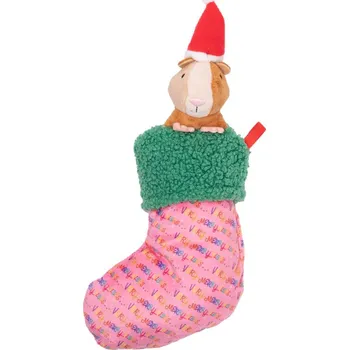 Hračka pro psa Uniqpets Plyšová pískací vánoční ponožka s křečkem - 31 cm