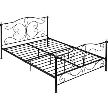 Postel ModernHome DNYSF333A Kovová postel s rámem a krystaly, 140 × 200 cm, černá