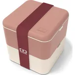 MonBento Svačinový bento box Square pink Moka, krémově hnědý
