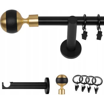 Garnýž GARNÝŽ JEDNOŘADÁ 120 CM 19 MM ČERNÁ MATNÁ KOULE MIX TICHÉ KROUŽKY SE ŽABKAMI