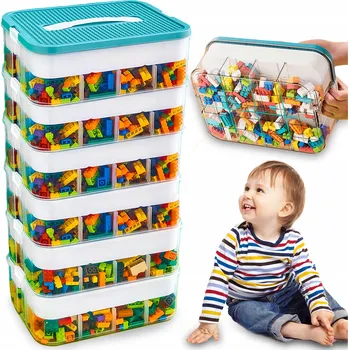 Úložný box Úložný box na LEGO kostky, 6-patrový vrstvený organizér s přihrádkami, 44 l