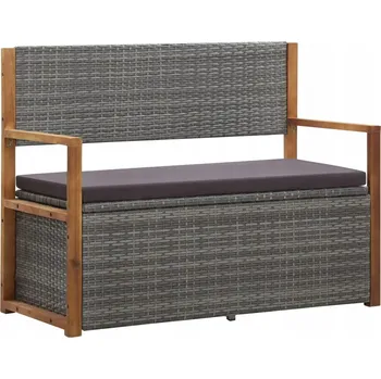 Zahradní lavice Lavice s úložným prostorem, 115 cm, PE ratan a akáciové dřevo, šedá