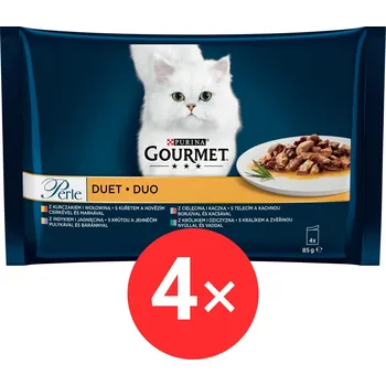 Gourmet Perle DUO kuře a hovězí, krůta a jehněčí, telecí a kachna, králík a zvěřina 4x85 g, 4ks