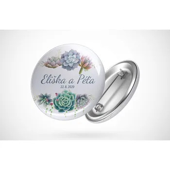 Svatební placka sukulenty Průměr placky: 25 mm