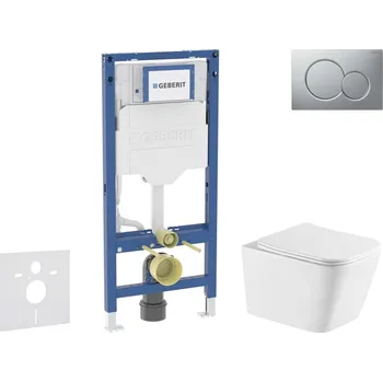 WC sada Geberit Duofix - Set předstěnové instalace, klozetu Arkas I a sedátka softclose, tlačítko Sigma01, lakovaný matný chrom SANI11CA2116