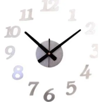 Hodiny KIK Designové 3D nalepovací hodiny 130 cm stříbrné