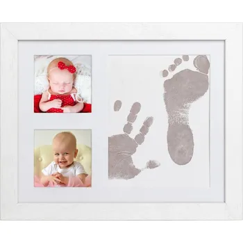 Dětsný nábytek Tiny Memories Sada na otisk miminka v dřevěném rámečku, trojrámek Magic inkoust, dárková sada, bílý
