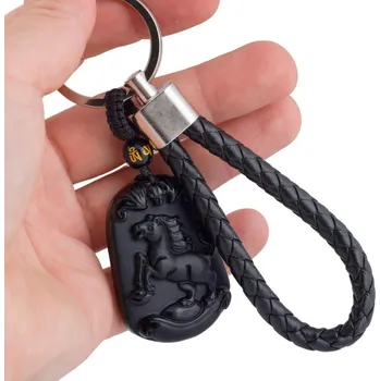 Náramek Feng Shui Harmony Černý hřebec klíčenka s obsidiánovým koněm