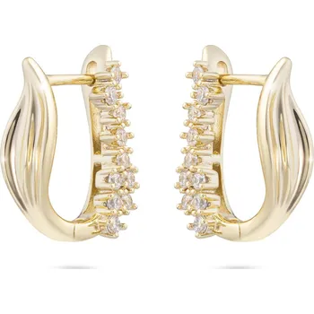 Šperk Biju Pozlacené náušnice 14K, lesklý lístek s kamínky zirkonů 1002810