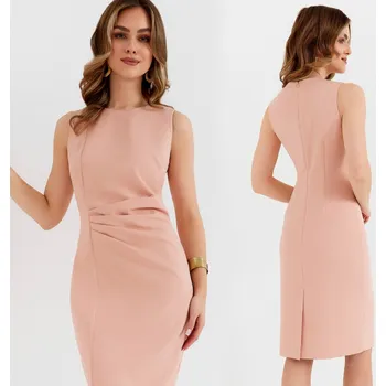 Dámské šaty ŠATY MÓDNÍ MIDI POUZDROVÉ ELEGANTNÍ BEZ RUKÁVŮ RŮŽOVÉ 38 M