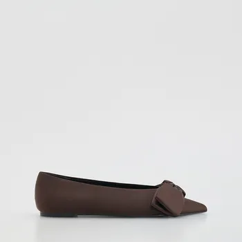 Dámské baleríny Reserved - Baleríny s ozdobnou mašlí - tmavě hnědá - 430ID-89X - 430ID-89X-40