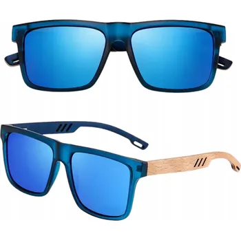 Sluneční brýle Polarizační dřevěné sluneční brýle s modrými zrcadlovými skly UV400 + PEVNÉ pouzdro