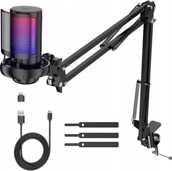 Mikrofon STUDIOVÝ USB MIKROFON S JACKEM, KONDENZÁTOROVÝ, GAMINGOVÝ SET S POP FILTREM A STATIVEM