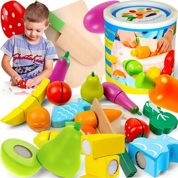 Dřevěná hračka Ovoce a zelenina Kinderplay dřevěné na krájení se suchým zipem
