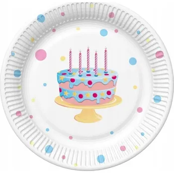 Party nádobí Papírové talíře Dort s balónky narozeninové velké