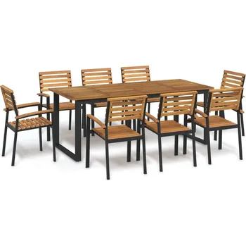 Zahradní sestava vidaXL 9dílný zahradní jídelní set masivní akáciové dřevo a kov [3155405]