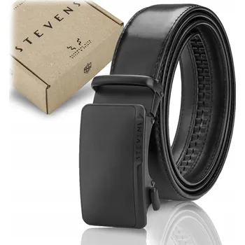 Opasek Kožený opasek Pánský automat Černý STEVENS Spona Kalhoty Oblek 105 cm