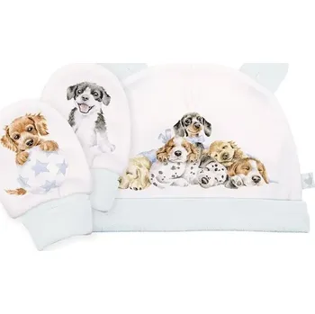 Kojenecká souprava Wrendale Designs Kojenecká čepička a rukavičky Štěňátka