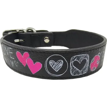 Obojek pro psa Anadi Kožený obojek Love pro malé až střední psy, černý, 2, 8 cm × 35 - 41 cm
