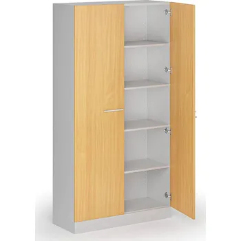 Policová skříň Kovová spisová skříň s dřevěnými dveřmi, demontovaná, 1950 x 1000 x 400 mm, buk