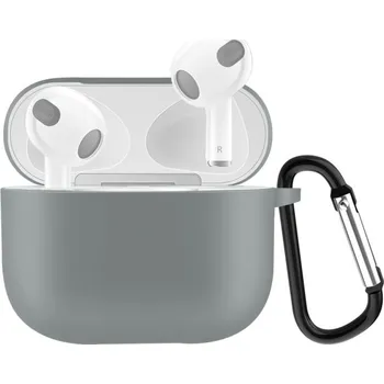 Pouzdro na mobilní telefon Ochranný silikonový obal s karabinou pro AirPods 3 - šedý