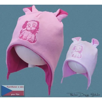 Kojenecká čepice ROCKINO Dětská jarní čepice Pejsek, bílá/růžová Varianta: 44cm