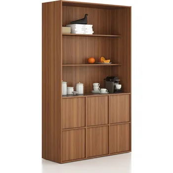 Kancelářská sestava Kancelářská skříň FRAME, 6x dveře, 2x police, 1299 x 450 x 2162 mm, PUSH-lock, ořech