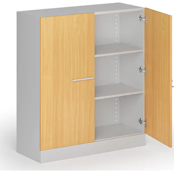 Policová skříň Kovová spisová skříň s dřevěnými dveřmi, demontovaná, 1150 x 1000 x 400 mm, buk