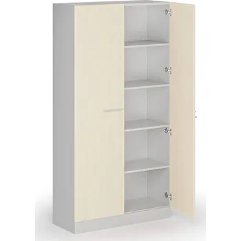 Policová skříň Kovová spisová skříň s dřevěnými dveřmi, demontovaná, 1950 x 1000 x 400 mm, bříza