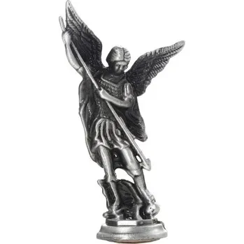 Křesťanská figurka svatého Michaela 8 x 4,2 cm Kovová slitina Náboženská soška archanděla Dekorace oltáře ochranný symbol víry šedá