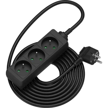 Elektrická zásuvka AlzaPower prodlužovací přívod 230V 3 zásuvky 5m černý