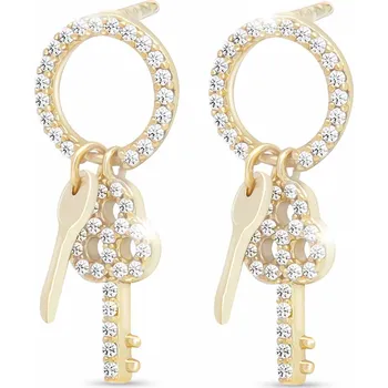 Náušnice Biju Pozlacené náušnice 14K, kroužek s visacími klíčky a zirkony 1002801