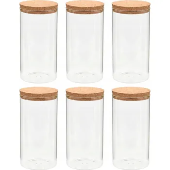 Sklenice Skleněné sklenice s korkovým víčkem, 6 ks, 1100 ml