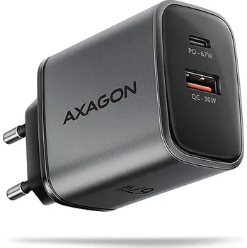 Pouzdro na mobilní telefon AXAGON ACU-PQ67, GaN nabíječka do sítě 67W, výstup USB-A + USB-C, PD3.0/PPS/QC4+/SFC2.0/Apple