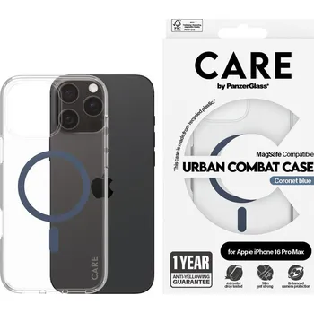 Pouzdro na mobilní telefon PanzerGlass CARE kryt Apple iPhone 16 Pro Max MagSafe Combat čirý/modrý + záruka proti žloutnutí