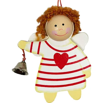 LAALU Vánoční ozdoby - andělíček se srdíčkem, dřevěný, 12 x 10 cm