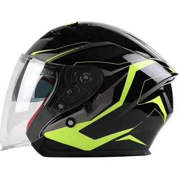 Helma na motorku MAXX - OF 878 Skútrová s plexi a sluneční clonou - černo-zelená reflexní S