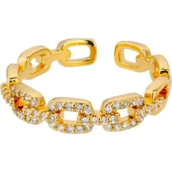 Prsten Dámský nastavitelný prstýnek 2 mm Otevřený řetězový design Plný řetěz zdobený kamínky Elegantní módní šperk pro každodenní nošení zlatá