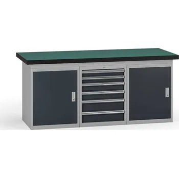 Dílenský stůl Pracovní stůl do dílny, 1800 x 750 x 800 mm, 2x skříňka, 1x kontejner, 6 zásuvek, grafit