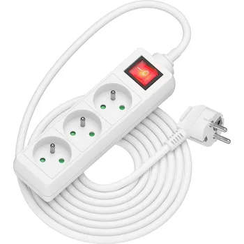 Elektrická zásuvka AlzaPower prodlužovací přívod 230V 3 zásuvky vypínač 5m bílý