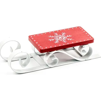 LAALU Vánoční ozdoby - sáňky, červeno/bílé, 12,5 x 4,5 cm