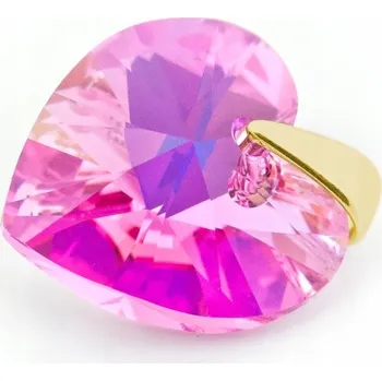 Přívěsek Přívěsek 925 pozlacený s krystaly Swarovski Srdce 14 mm Rose AB