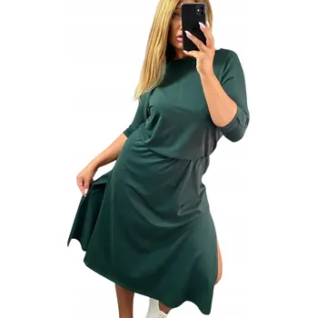 Dámské šaty V600 BAVLNĚNÉ ŠATY KRÁTKÝ RUKÁV PROJMUTÉ ZELENÉ vel. 44 (2XL)