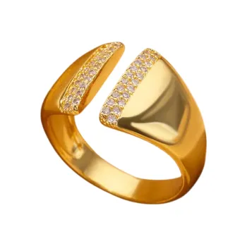 Prsten Otevřený nastavitelný dámský prstýnek se zirkony Zlatá barva Nerezová ocel Elegantní jemný prsten s kamínky módní šperk