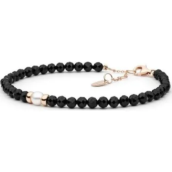Náramek ANNA PERLY Noblesní náramek z černého spinelu s bílou perlou a růžovým pozlacením (Ag925/1000, 6 g)