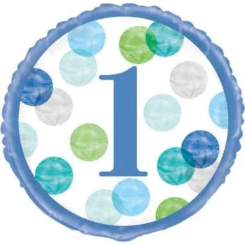 Karnevalový kostým Balón foliový 1. narozeniny modrý s puntíky - 45 cm