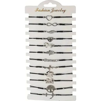 Náramek Predator Q1 Sada 12ti módních pánských náramků na černé šňůrce 16-24cm