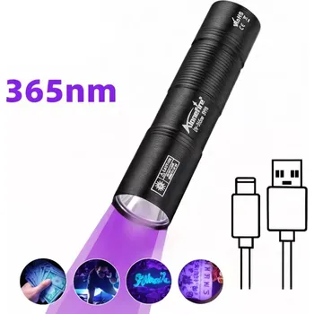 Nakida SV98 UV svítilna 365nm nabíjecí USB-C (Nakida SV98 UV LED svítilna 365nm USB-C nabíjecí | Ultrafialová baterka na kontrolu bankovek, pravosti dokladů, detekci skvrn a moči, vytvrzování lepidla a pryskyřice | Výkonné UV světlo, černá, kapesní)